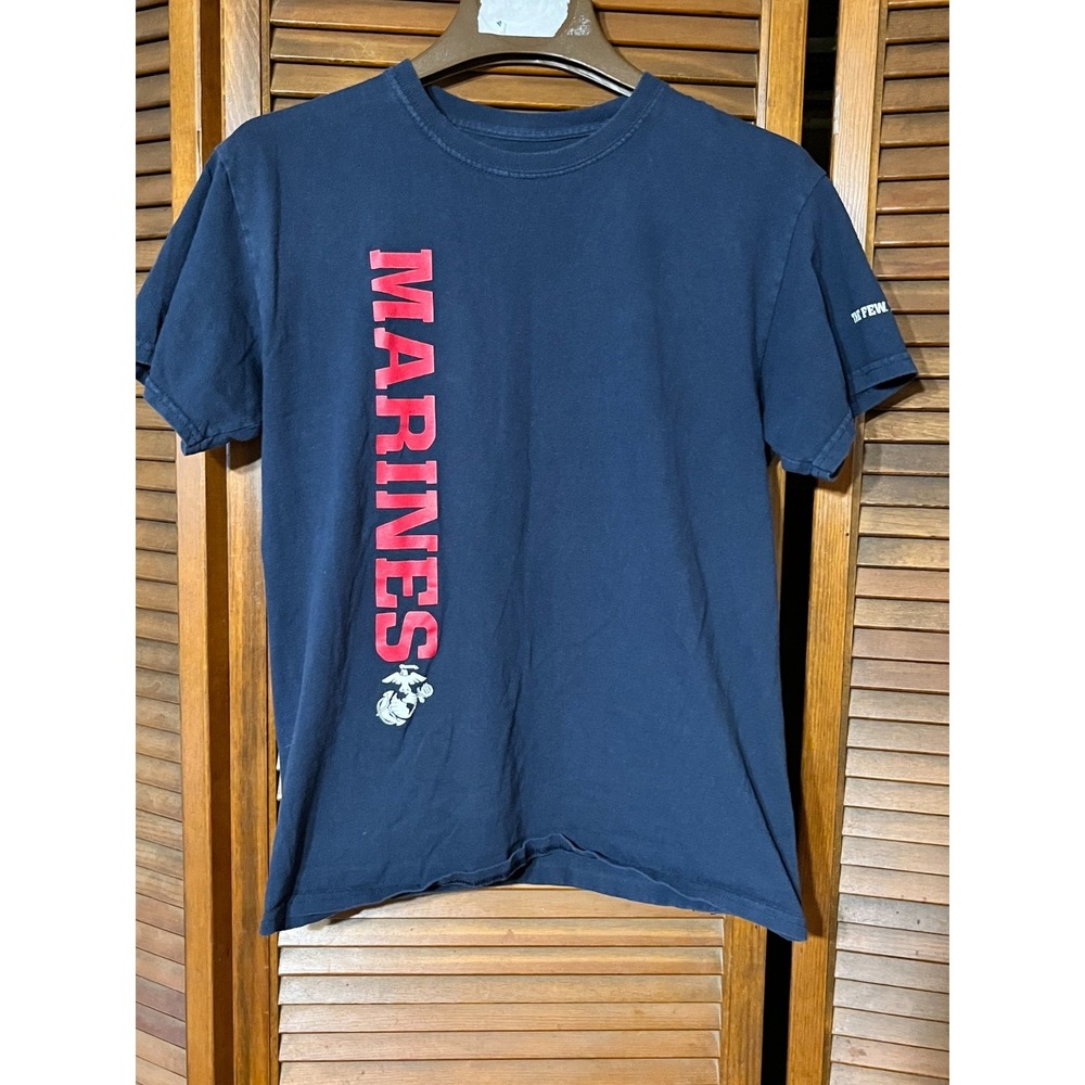 US MARINES Mens Large Navy Graphic T Shirt Short Sleeve 100% Cotton Made USA